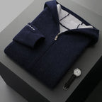 Pure Cashmere Zip Up Hooded Cardigan for Men | Winter Layering