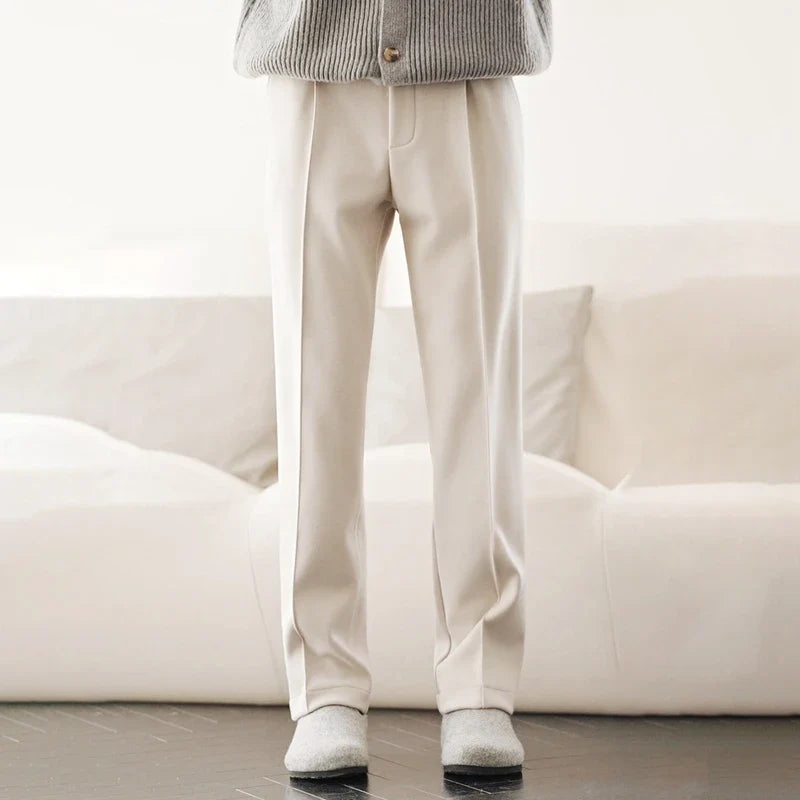 Wool Blend Straight Leg Knit Trousers for Men | Autumn and Winter Wear