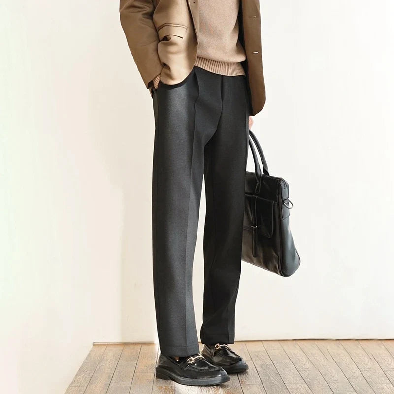 Wool Blend Straight Leg Knit Trousers for Men | Autumn and Winter Wear