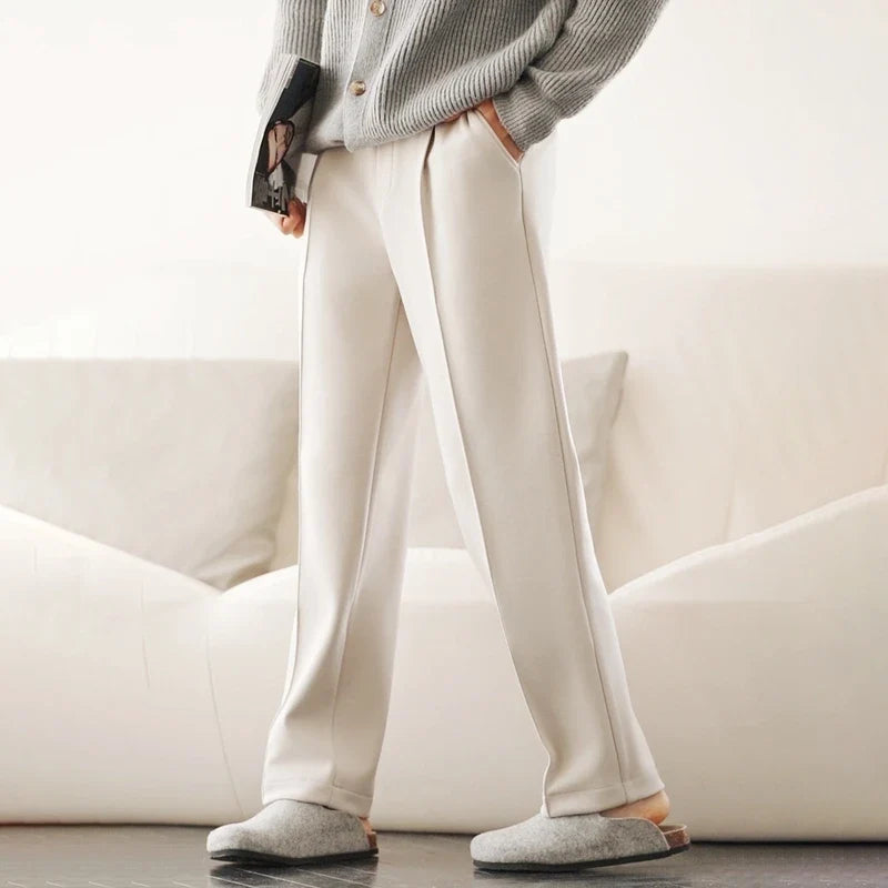 Wool Blend Straight Leg Knit Trousers for Men | Autumn and Winter Wear