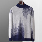 Gradient Jacquard Wool Half High Collar Sweater for Men | Winter Wear