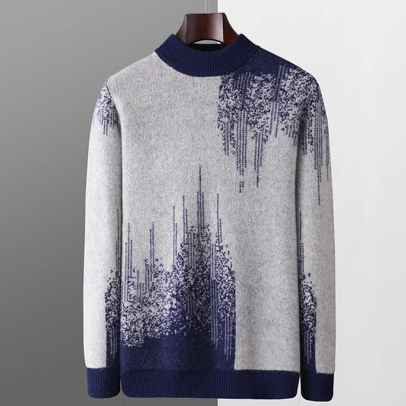 Gradient Jacquard Wool Half High Collar Sweater for Men | Winter Wear
