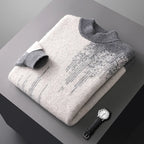 Gradient Jacquard Wool Half High Collar Sweater for Men | Winter Wear