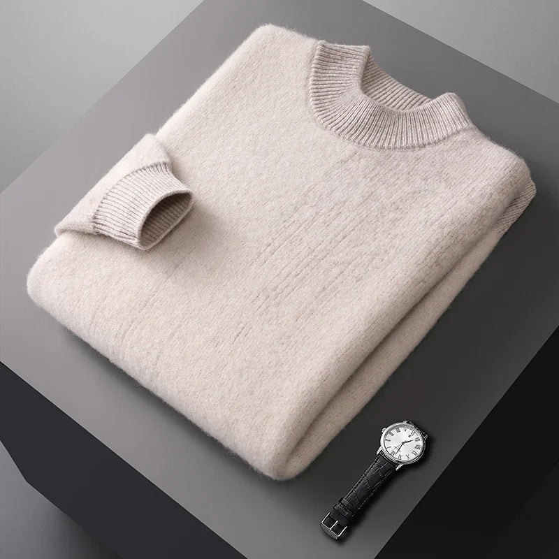 Gradient Jacquard Wool Half High Collar Sweater for Men | Winter Wear