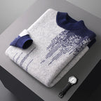 Gradient Jacquard Wool Half High Collar Sweater for Men | Winter Wear