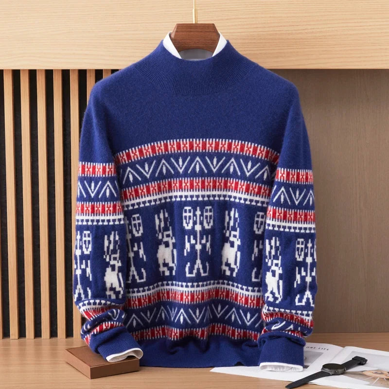 Nordic Pattern Pure Wool Sweater for Men | Winter Wear