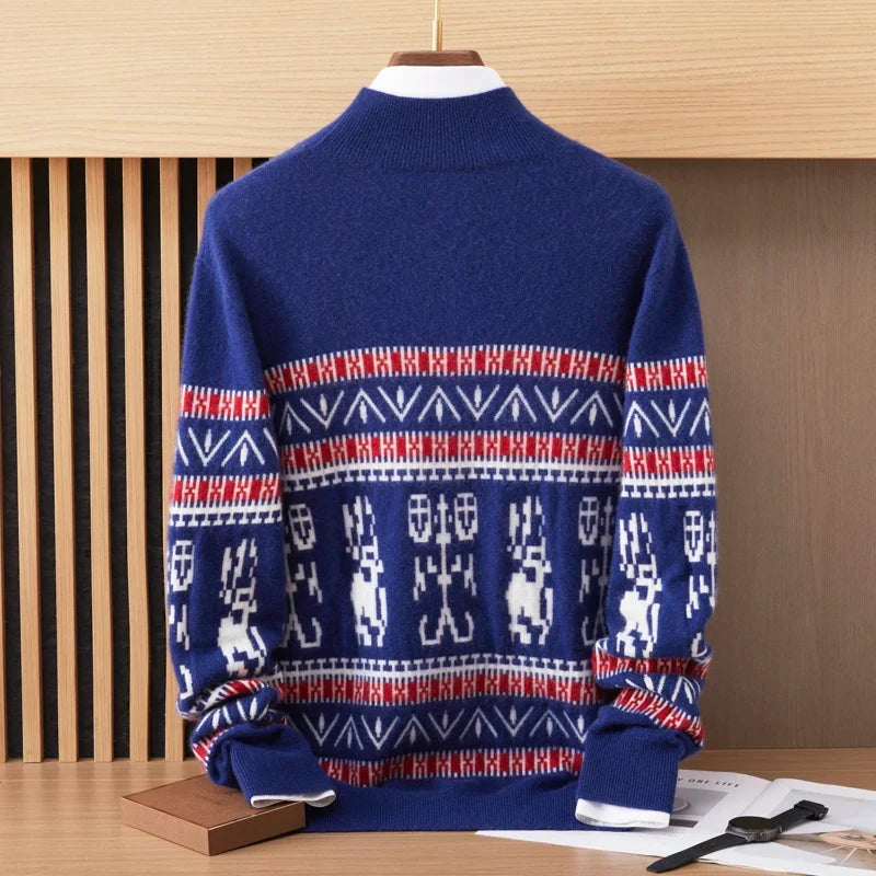 Nordic Pattern Pure Wool Sweater for Men | Winter Wear