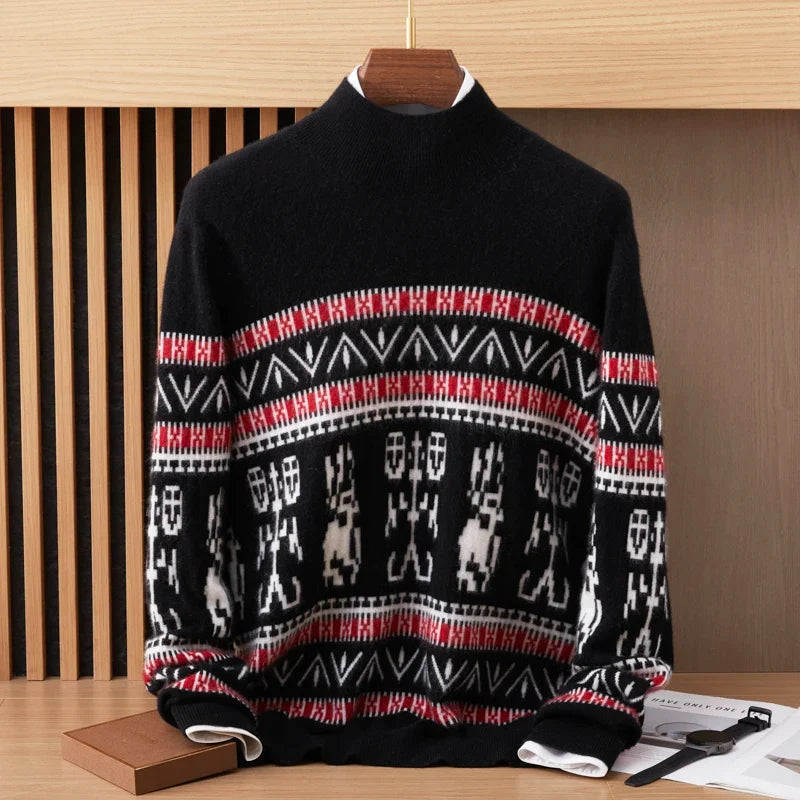 Nordic Pattern Pure Wool Sweater for Men | Winter Wear