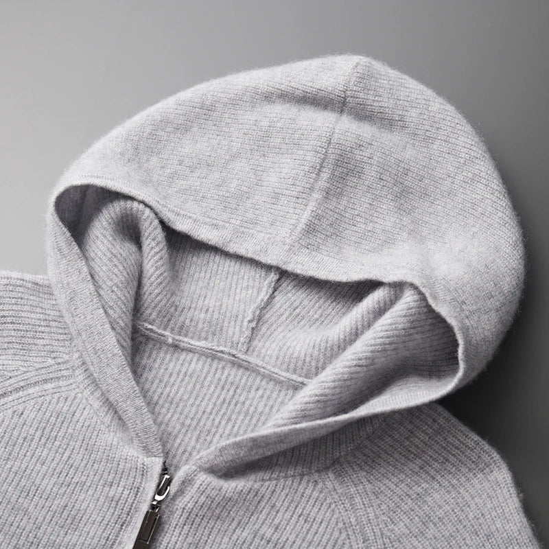 Merino Wool Hooded Knit Cardigan Jacket for Men | Cold Weather Layering
