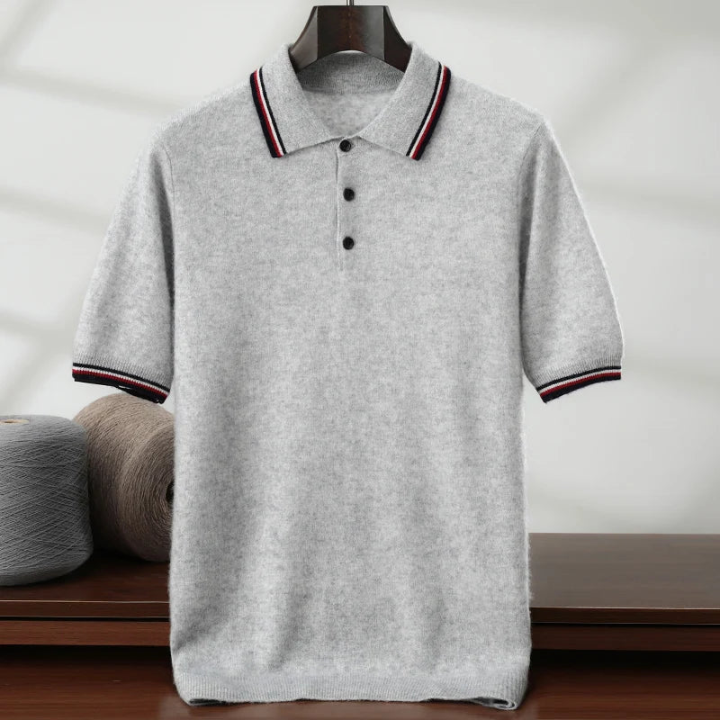 Cashmere Blend Knit Short Sleeve Polo Shirt for Men | Smart Casual Wear