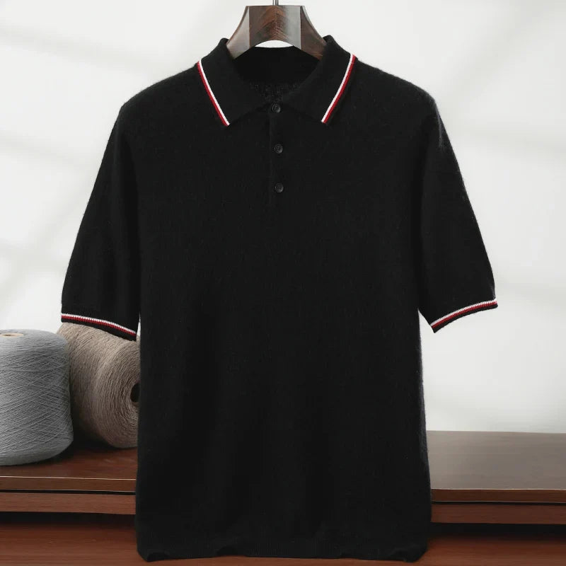 Cashmere Blend Knit Short Sleeve Polo Shirt for Men | Smart Casual Wear