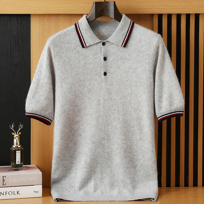 Cashmere Blend Knit Short Sleeve Polo Shirt for Men | Smart Casual Wear