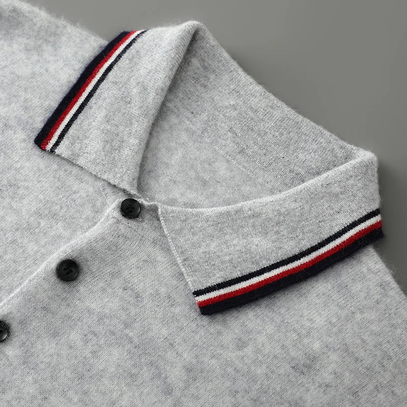Cashmere Blend Knit Short Sleeve Polo Shirt for Men | Smart Casual Wear