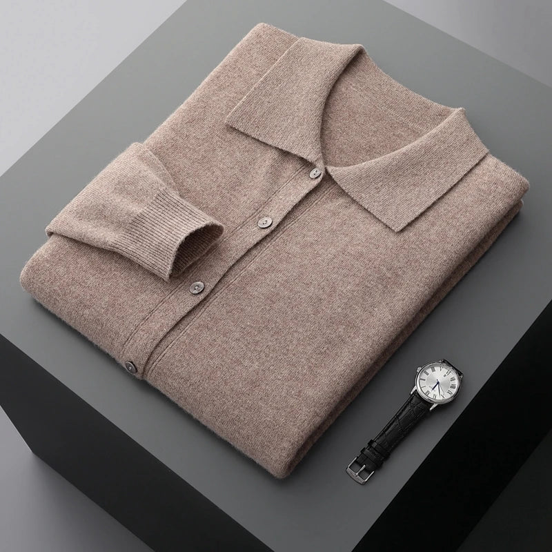 Merino Wool Button Down Polo Collar Sweater for Men | Smart Casual Wear