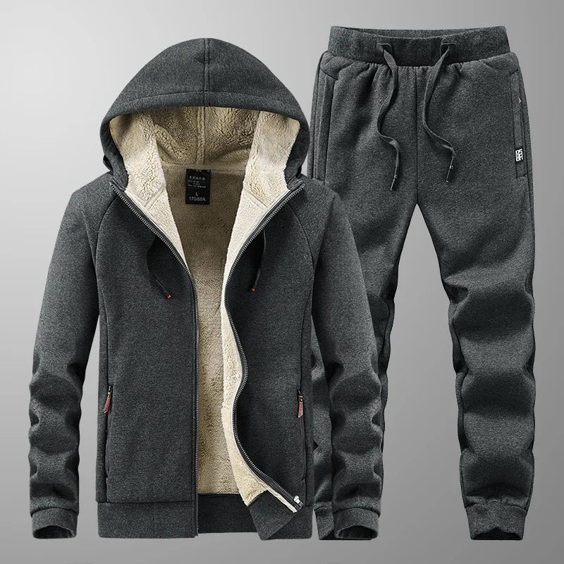 Sherpa Lined Full Zip Thermal Tracksuit Set for Men | Cold Weather Athleisure