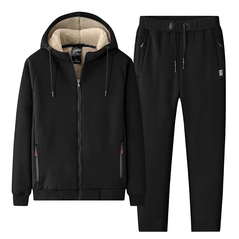 Sherpa Lined Full Zip Thermal Tracksuit Set for Men | Cold Weather Athleisure