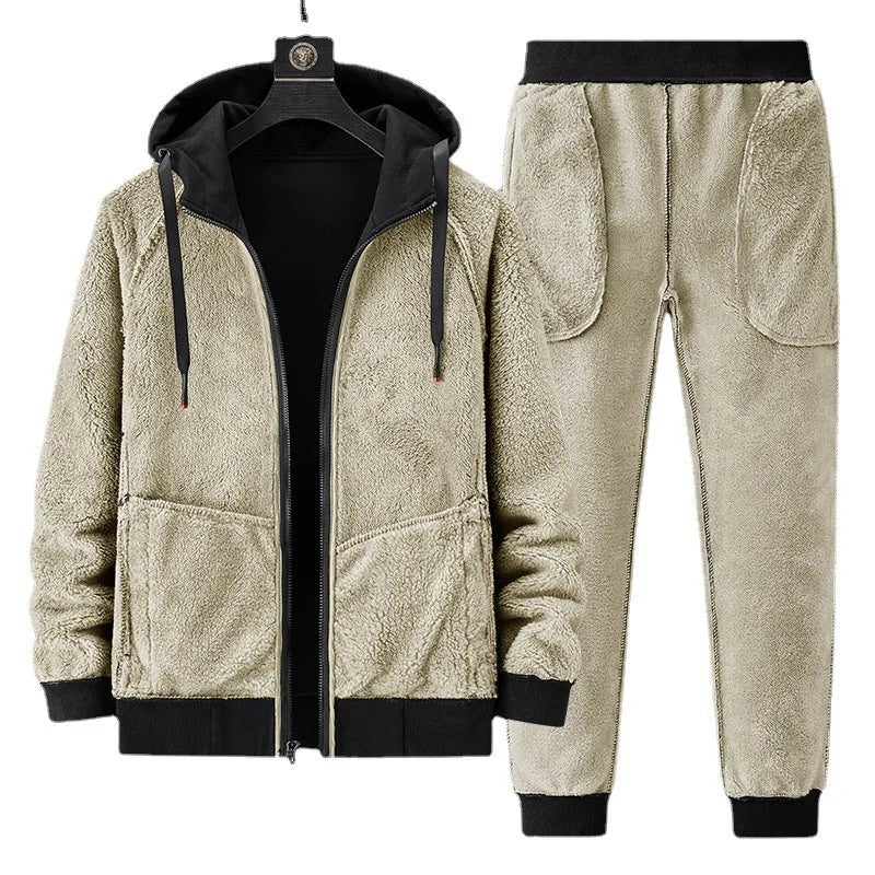 Sherpa Lined Full Zip Thermal Tracksuit Set for Men | Cold Weather Athleisure