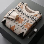 Wool Cashmere Blend Jacquard Crewneck Sweater for Men | Smart Casual Wear