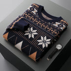 Wool Cashmere Blend Jacquard Crewneck Sweater for Men | Smart Casual Wear