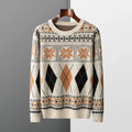 Wool Cashmere Blend Jacquard Crewneck Sweater for Men | Smart Casual Wear