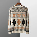 Wool Cashmere Blend Jacquard Crewneck Sweater for Men | Smart Casual Wear