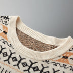 Wool Cashmere Blend Jacquard Crewneck Sweater for Men | Smart Casual Wear