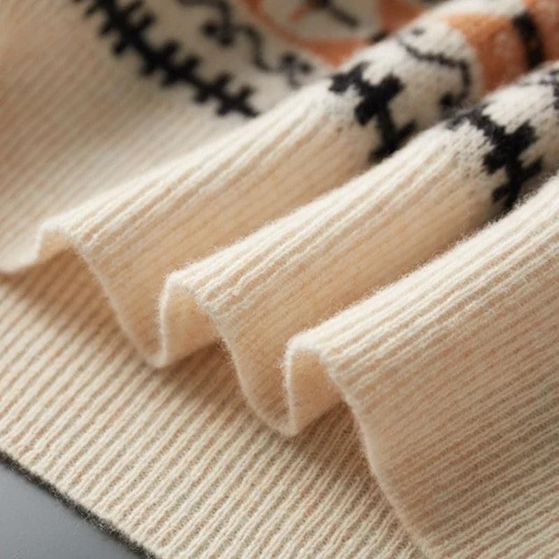 Wool Cashmere Blend Jacquard Crewneck Sweater for Men | Smart Casual Wear