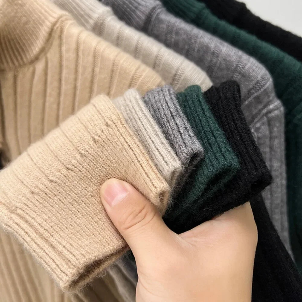 Half Zip Wool Turtleneck Sweater for Men | Autumn and Winter Wear