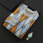 Merino Wool Geometric Argyle Knit Sweater for Men | Smart Casual Wear
