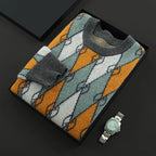Merino Wool Geometric Argyle Knit Sweater for Men | Smart Casual Wear