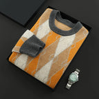 Merino Wool Geometric Argyle Knit Sweater for Men | Smart Casual Wear