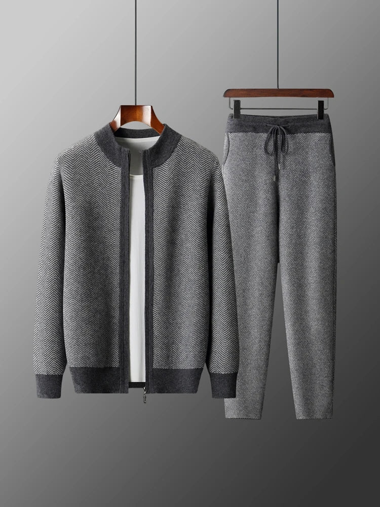 Merino Wool Cardigan and Straight Leg Trouser Set for Men | Autumn and Winter Wear