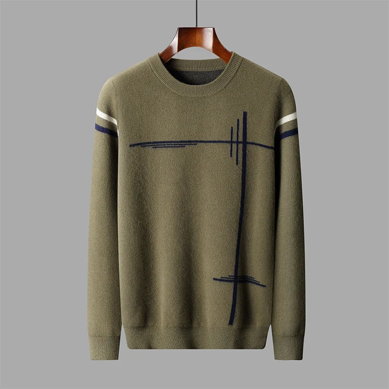 Graphic Pattern Merino Wool Crewneck Sweater for Men | Casual Wear