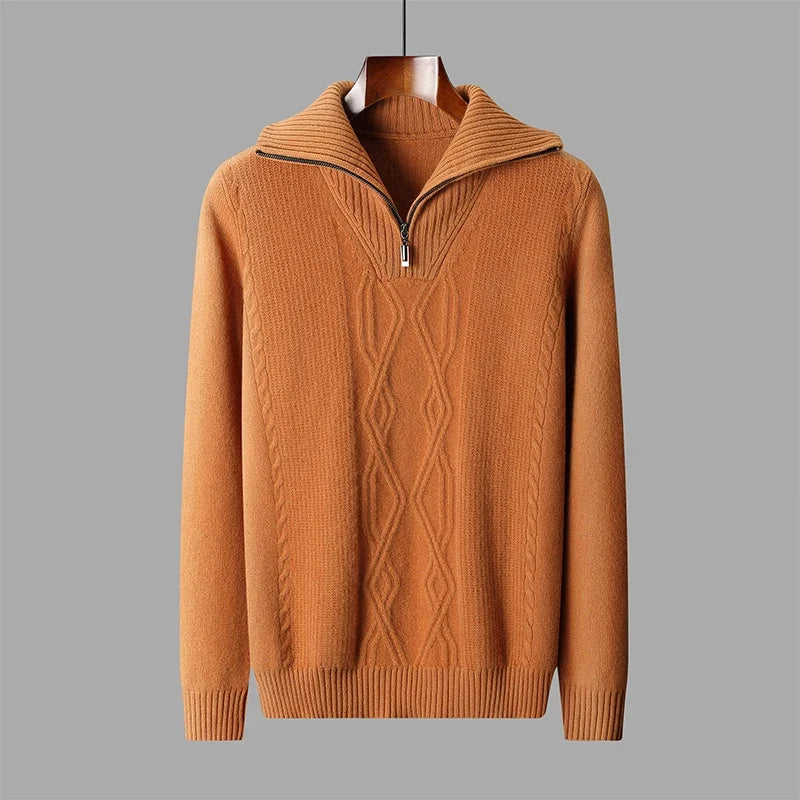 Textured Merino Wool Half Zip Knit Sweater for Men | Autumn and Winter Layering