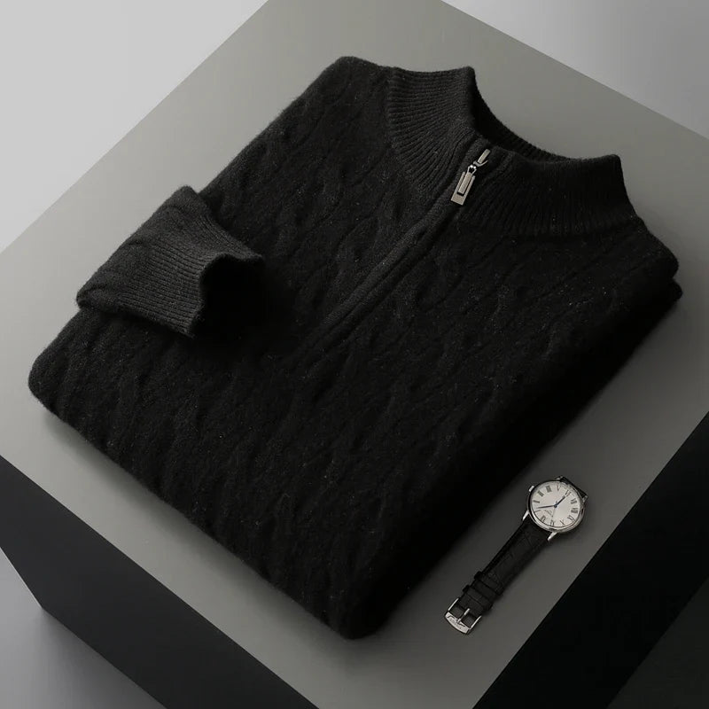 Thick Knit Merino Wool Half Zip Sweater for Men | Autumn and Winter Wear