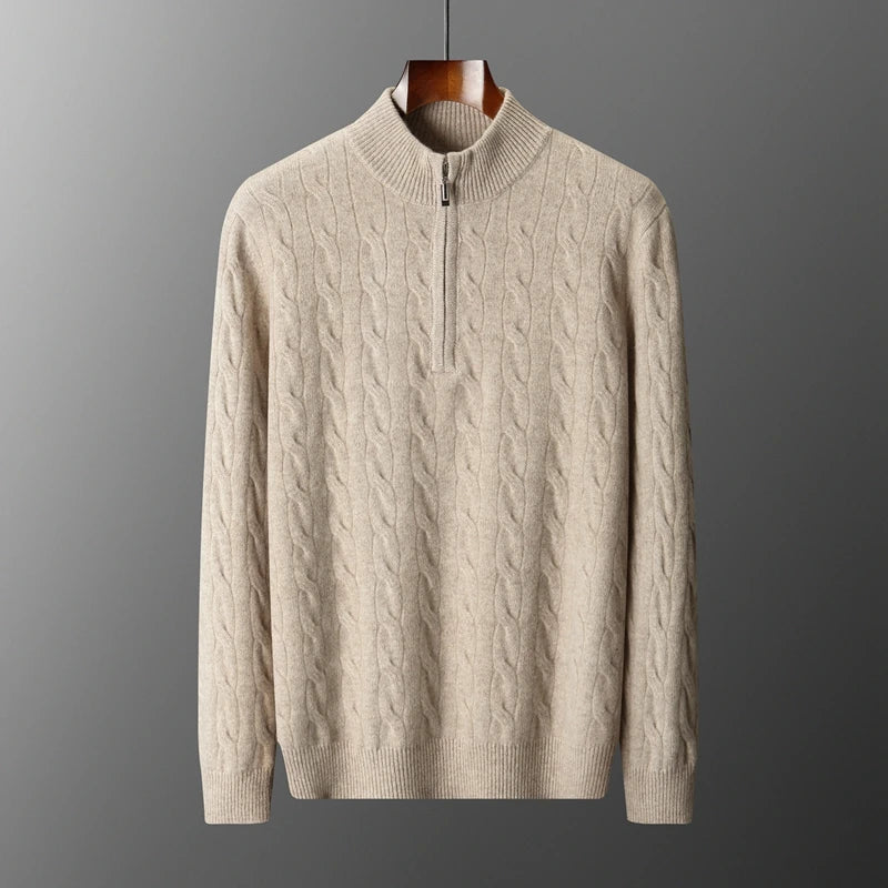 Thick Knit Merino Wool Half Zip Sweater for Men | Autumn and Winter Wear