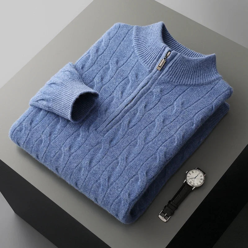 Thick Knit Merino Wool Half Zip Sweater for Men | Autumn and Winter Wear
