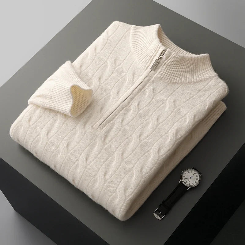 Thick Knit Merino Wool Half Zip Sweater for Men | Autumn and Winter Wear