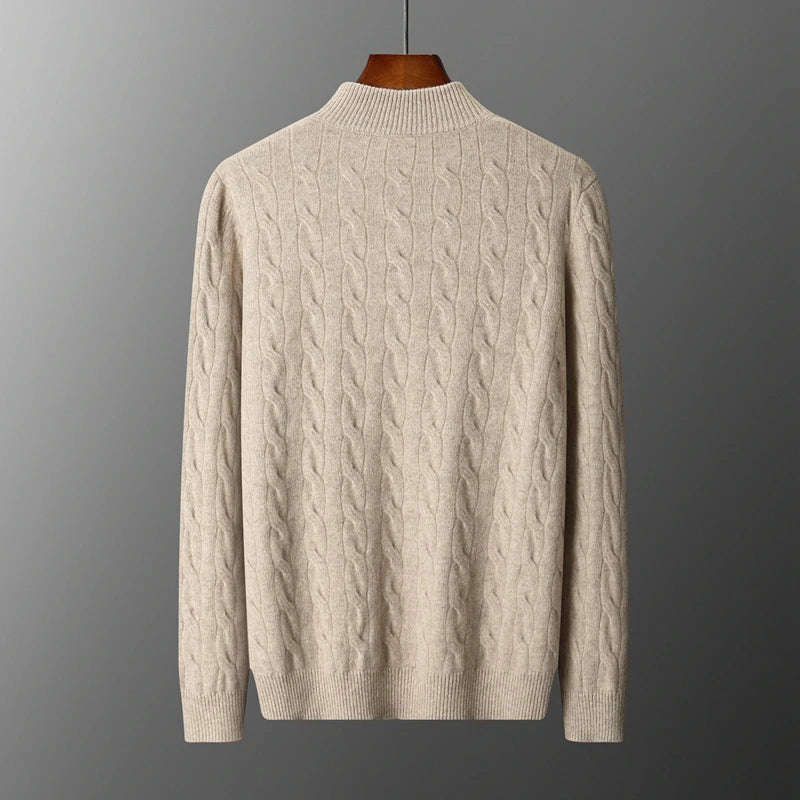 Thick Knit Merino Wool Half Zip Sweater for Men | Autumn and Winter Wear