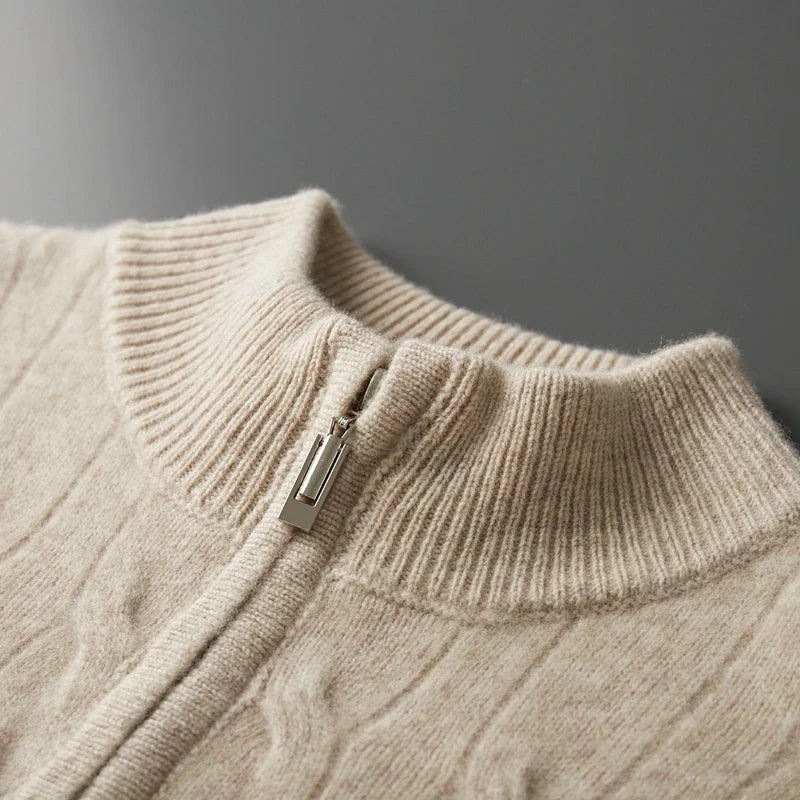 Thick Knit Merino Wool Half Zip Sweater for Men | Autumn and Winter Wear