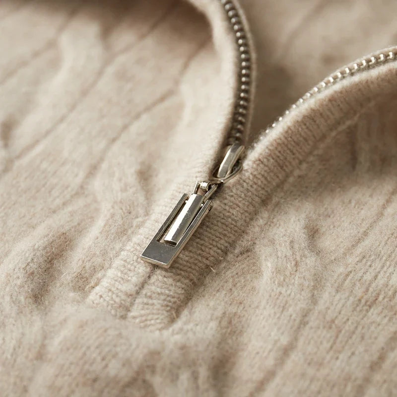 Thick Knit Merino Wool Half Zip Sweater for Men | Autumn and Winter Wear