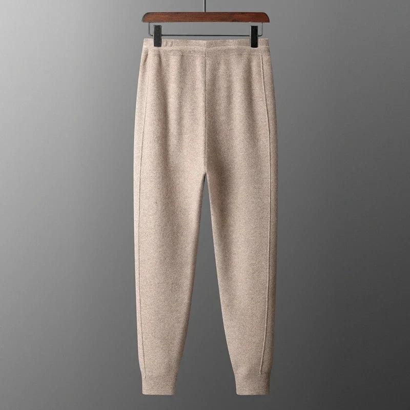 Merino Wool Knit Tapered Sweatpants for Men | Autumn and Winter Wear