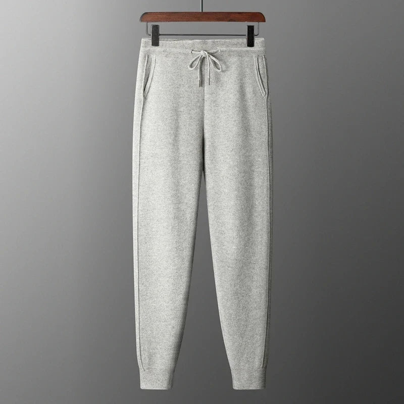 Merino Wool Knit Tapered Sweatpants for Men | Autumn and Winter Wear