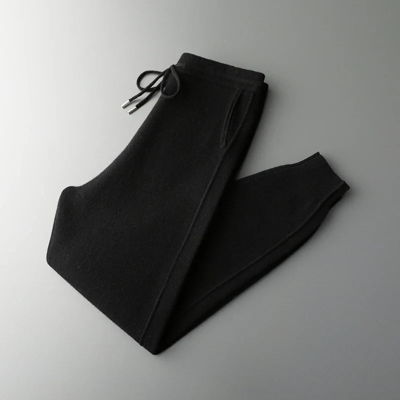 Merino Wool Knit Tapered Sweatpants for Men | Autumn and Winter Wear