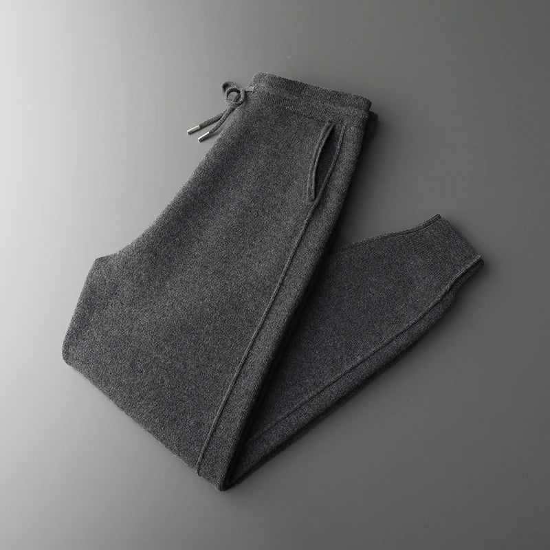 Merino Wool Knit Tapered Sweatpants for Men | Autumn and Winter Wear