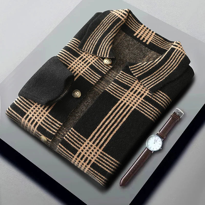Merino Wool Lapel Collar Button Cardigan for Men | Transitional Layering
