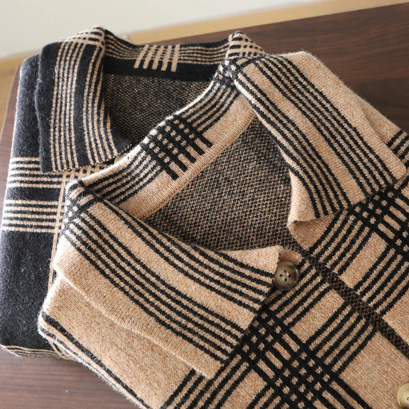 Merino Wool Lapel Collar Button Cardigan for Men | Transitional Layering