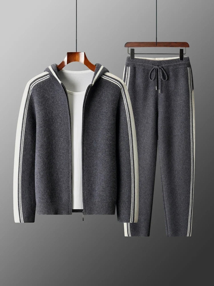 Merino Wool Hoodie and Straight Leg Trouser Tracksuit Set for Men | Winter Wear