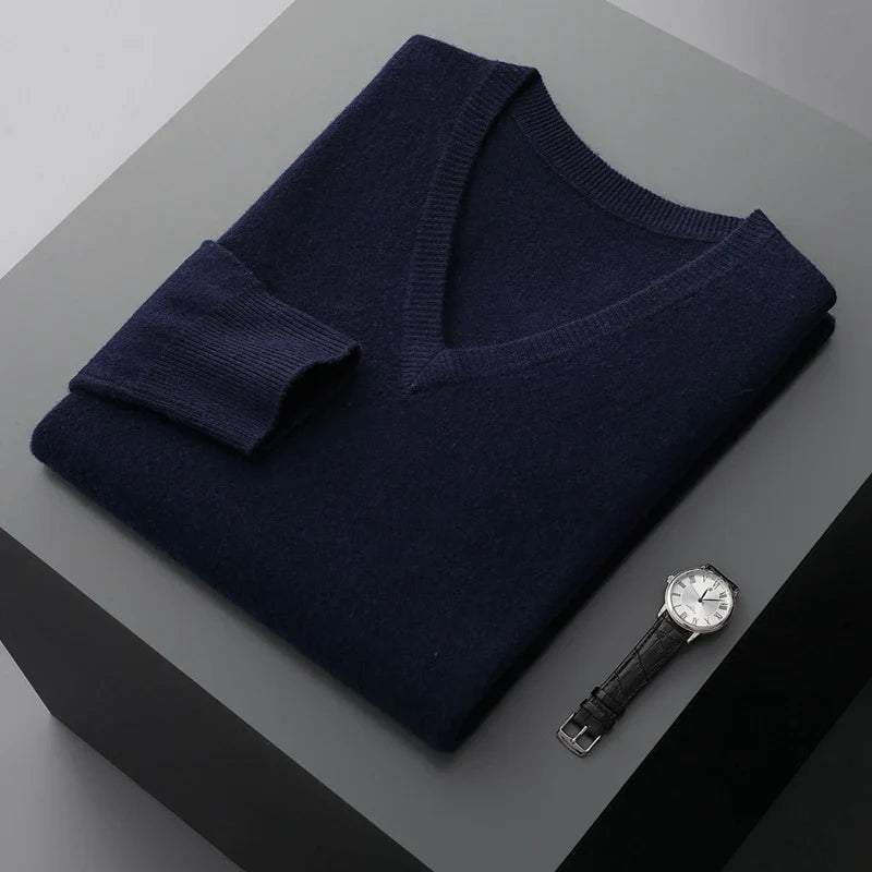 Merino Wool V Neck Sweater for Men | Business and Casual Wear