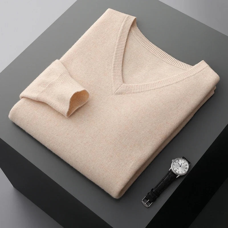 Merino Wool V Neck Sweater for Men | Business and Casual Wear